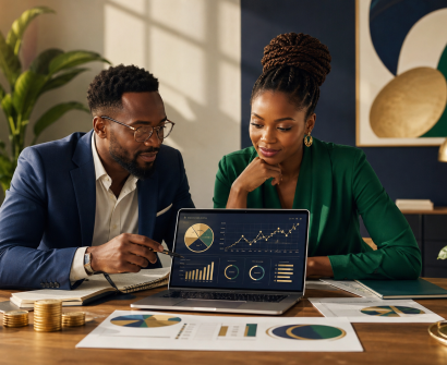 Finance professionals reviewing financial literacy dashboards